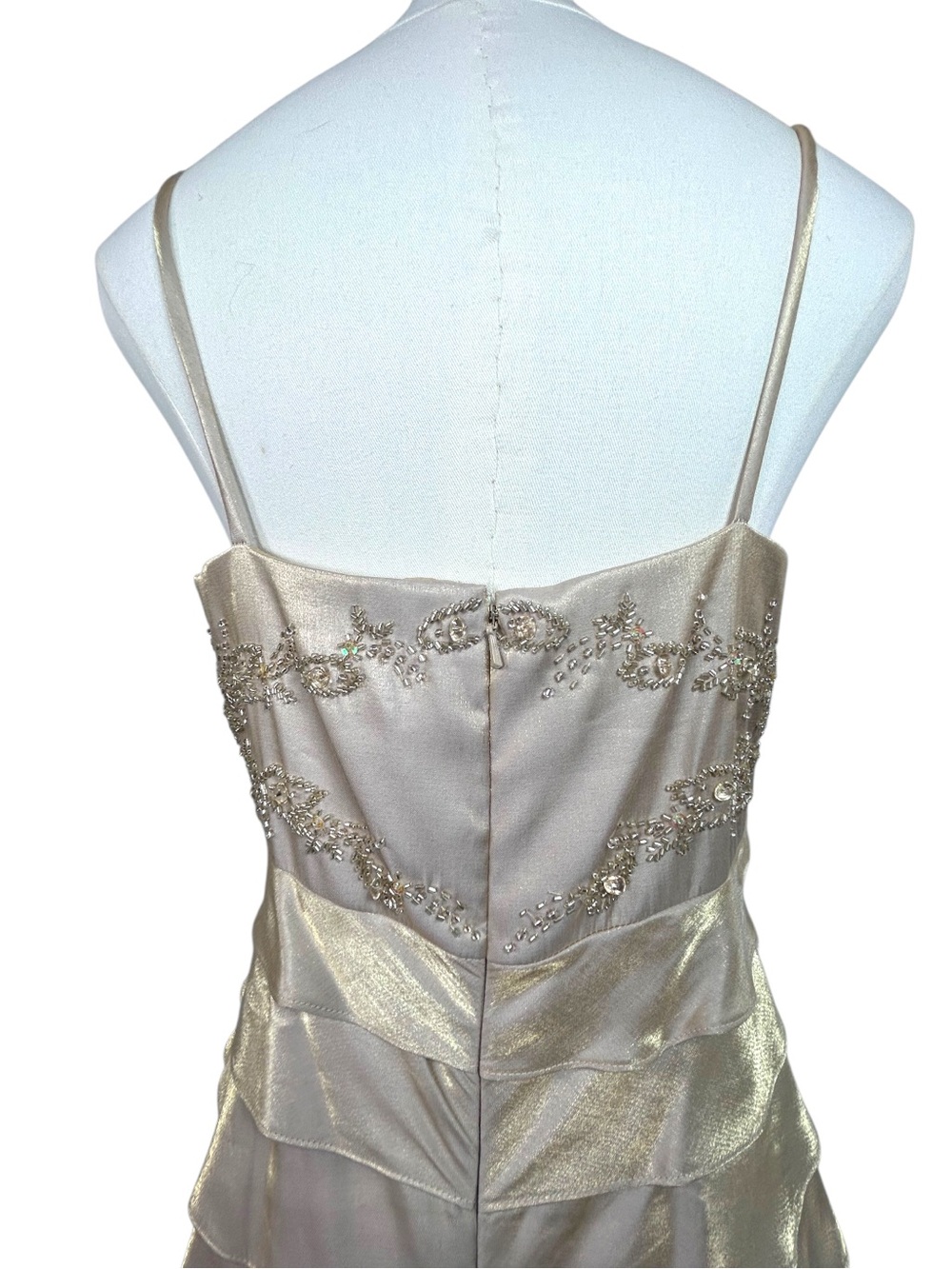 Alex Evenings Beaded Tiered Maxi Gown & Sheer Bolero Jacket Champagne 10P - Picture 8 of 15